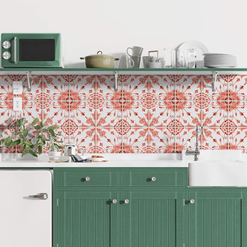 Sticker pour carrelage Aquarelles - Fleurs corail- Set de 12