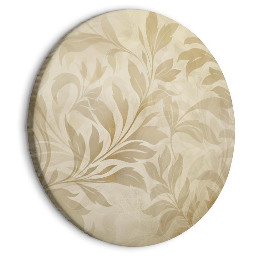 Rundes Leinwandbild Botanisches Motiv mit Blättern und Ranken in Sandfarben