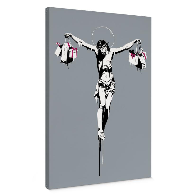 Banksy Canvasbillede - Jesus Kristus med indkøbsposer