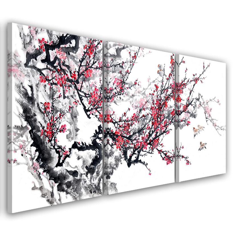 3 stykke lærredsprint, Cherry Blossom Japan Tree