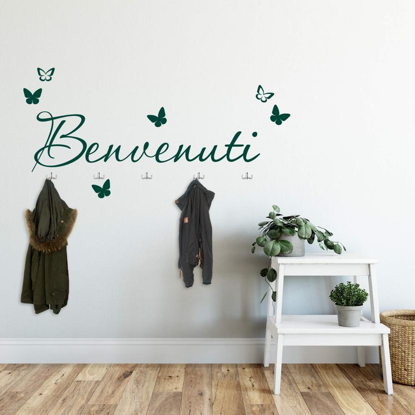 Wandtattoo Benvenuti + 5 Haken