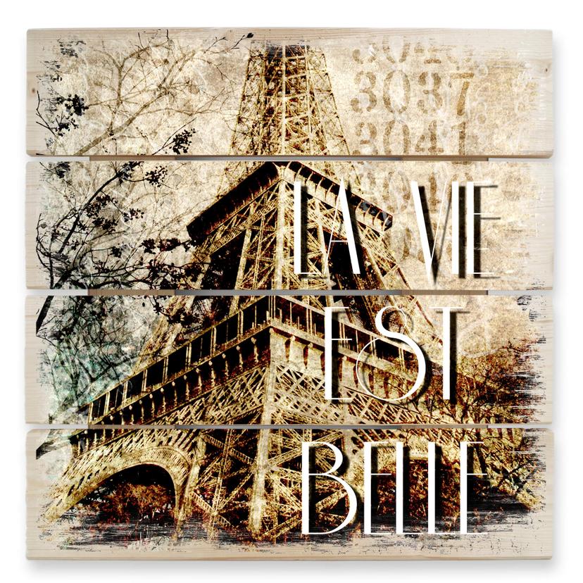 Cuadro de madera La Vie est Belle - Vintage - 40x41,5 cm