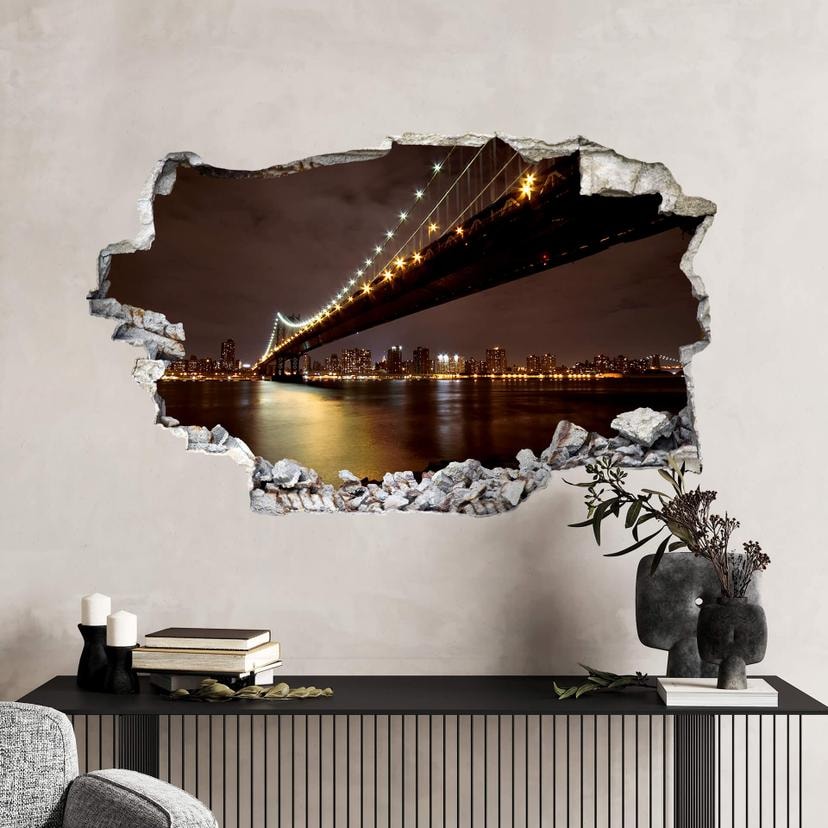 Sticker mural 3D Pont de Manhattan de nuit