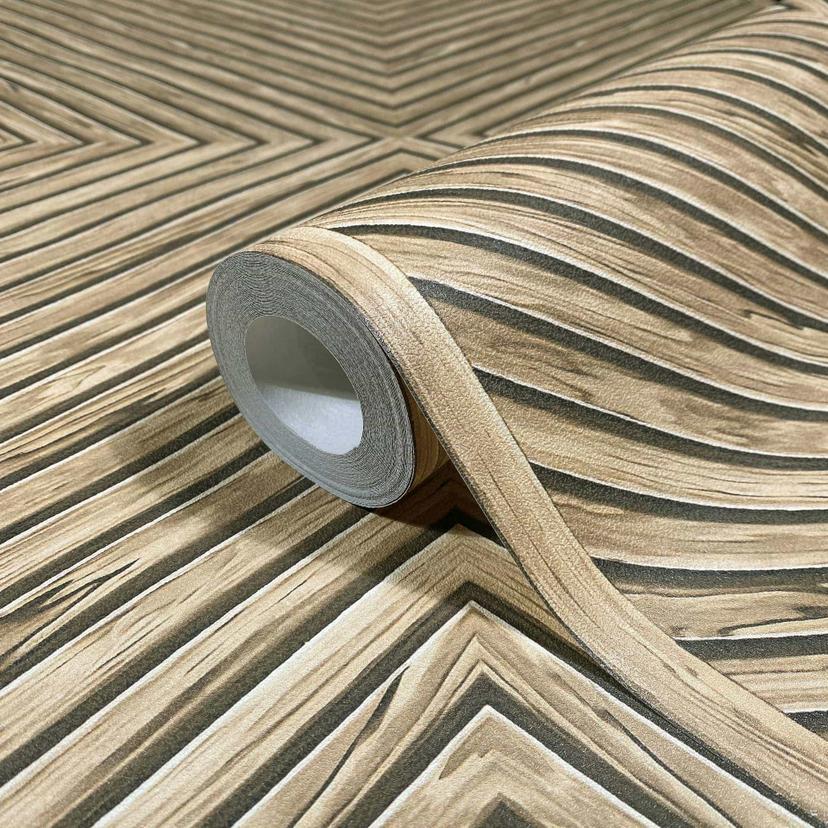 Vliestapete Holz, Geometrisch Holzoptik Geometrisch, Landhaus matt in Beige