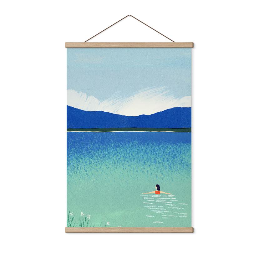 Textielposter Zomerzwemmen in het bergmeer - Rivers