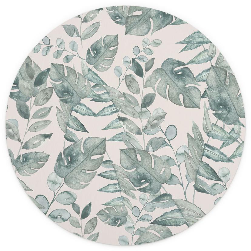 Foglie di giungla in acquerello - Decorazione floreale - Rotondo - Autoadesivo/non tessuto