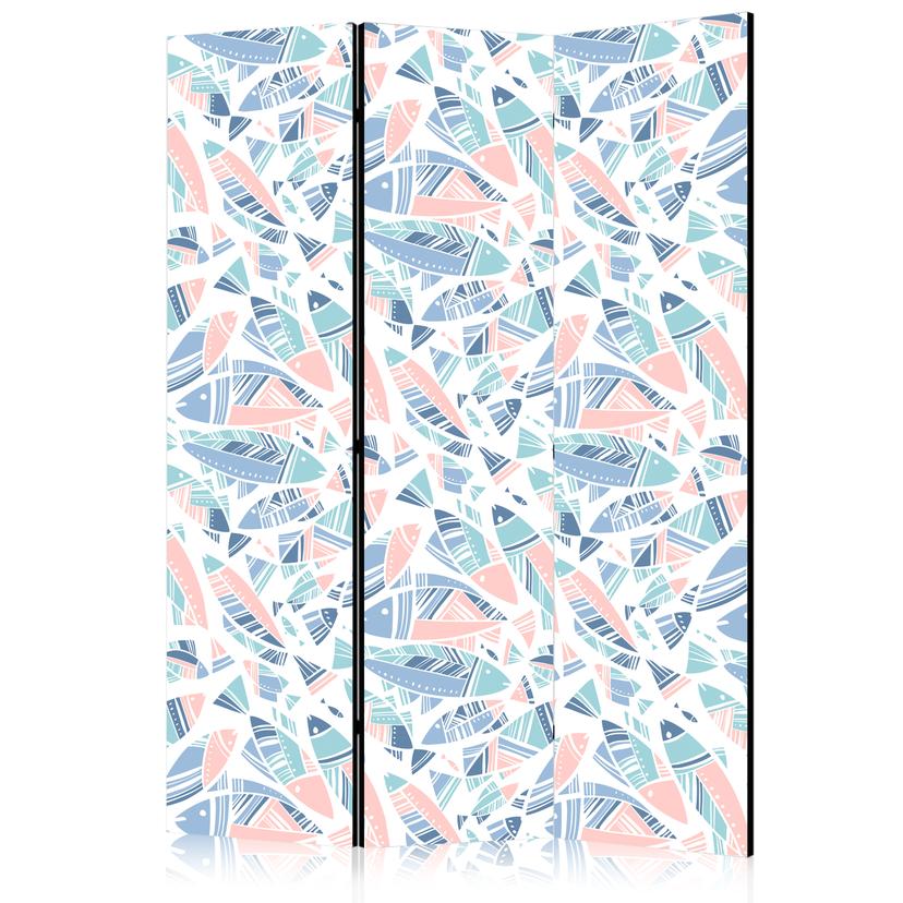 Paravent, Raumteiler freistehend, Trennwand - Fish in Aztec Style in Pastel Color Shades