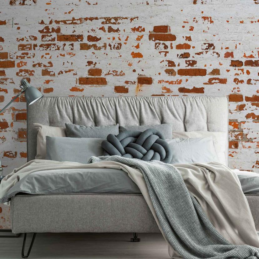 Brick IndustrialWall hvid orange - non-woven tapet Designwalls 2 - 2,55 x 3,5 m