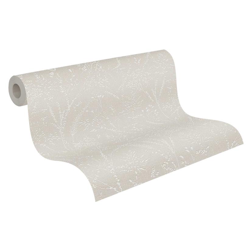 Carta da parati beige in tessuto non tessuto a motivi floreali in rilievo - Carta da parati in tessu