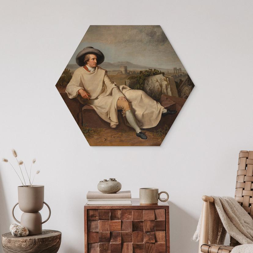 Stampa su legno esagonale Tischbein - Goethe nella Campagna romana