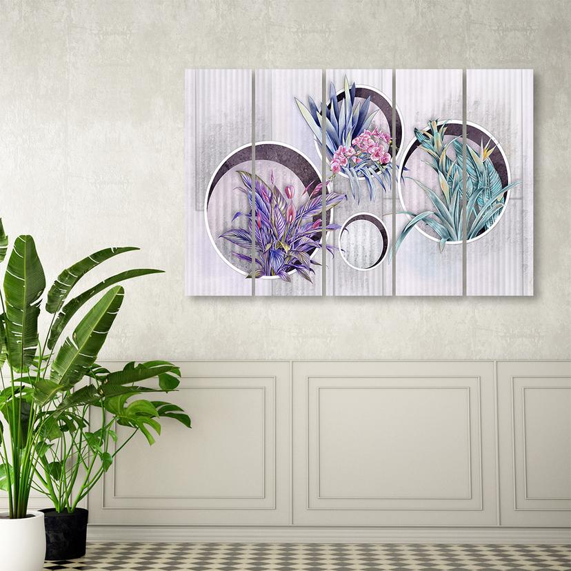 Stampa su tela 5 pezzi, scatole quadrate mensole con fiori