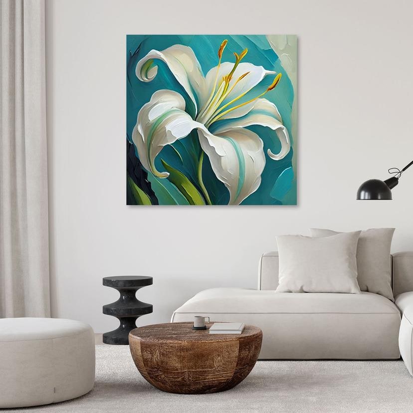 Canvasbillede, lilje turkis malet
