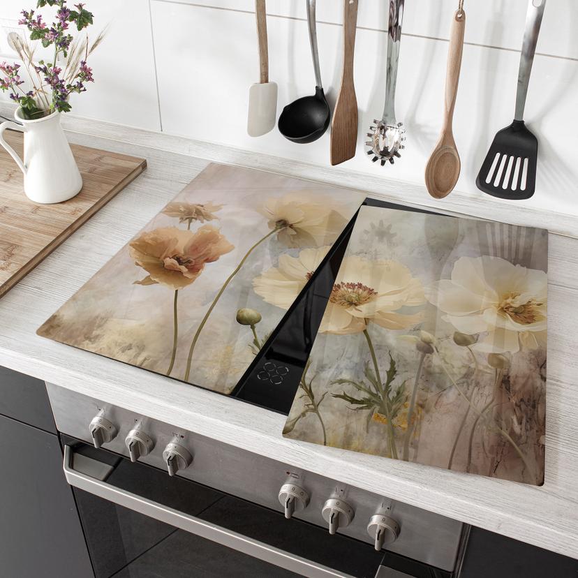 Plaque de recouvrement pour cuisinière Splendeur des fleurs dans des tons pastels chauds - Paksoylu