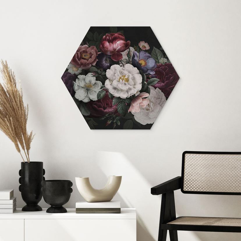 Stampe per pareti esagonali Mandala elegante in oro sabbia - Bloomery Decor - alluminio dibond