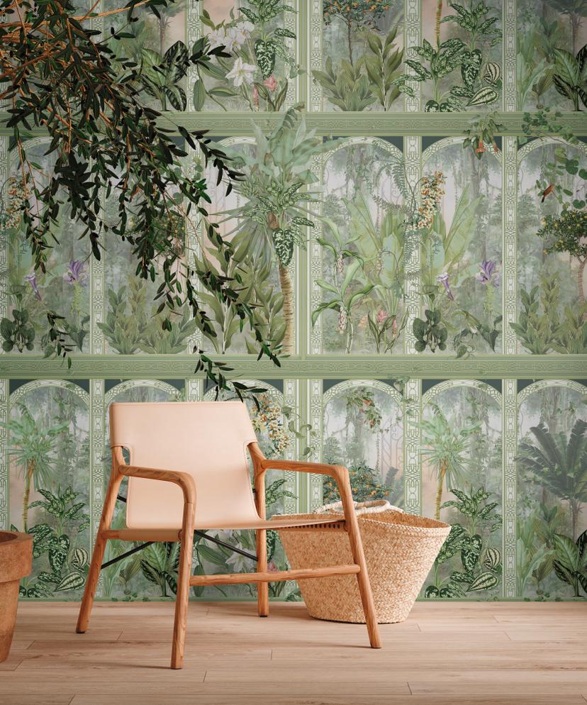 jungletapet grønbrun - non-woven tapet botanisk Livingwalls - mat og glat