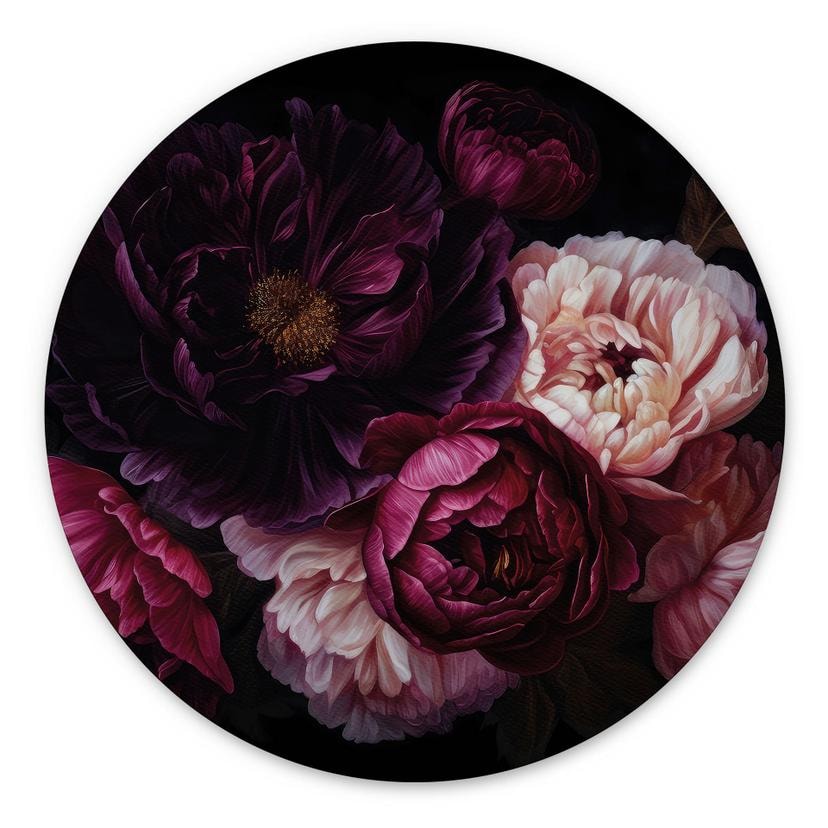 Vægcirkel Blomsterbuket med pæoner - UN Designs – print på aluminium (Alu-Dibond)