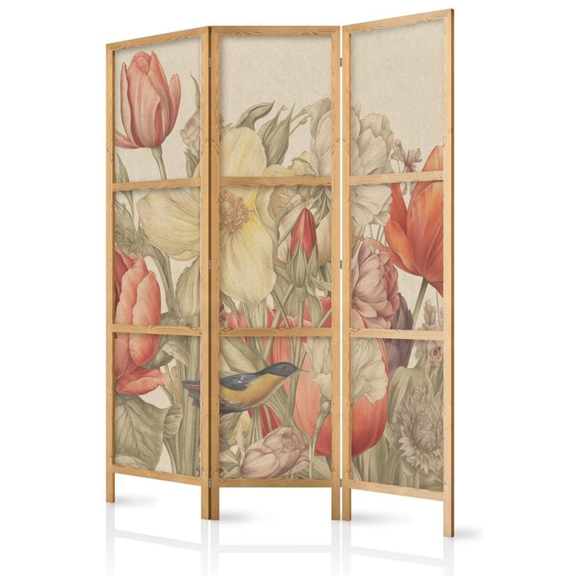 Japanischer Paravent, Raumteiler freistehend, Trennwand - Bouquet with Tulips on a Light Background