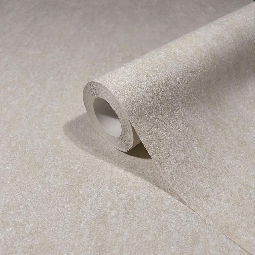 Papel pintado de tejido-no-tejido con aspecto de hormigón beige, gris, mate y de textura ligera