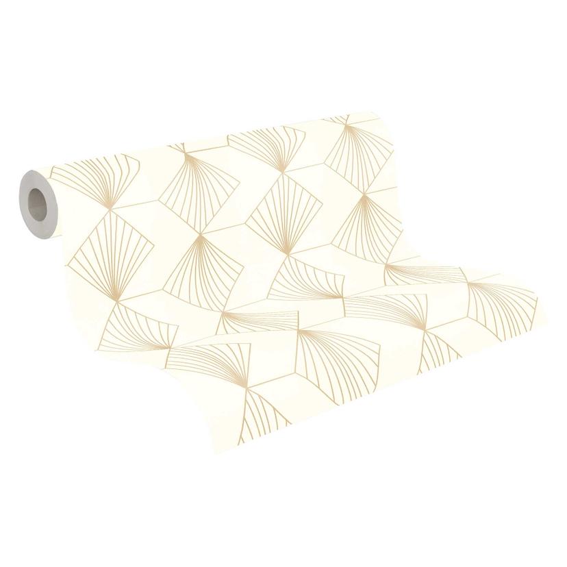 Papel pintado geométrico art deco crema oro - Papel pintado de muestra - Papel no tejido