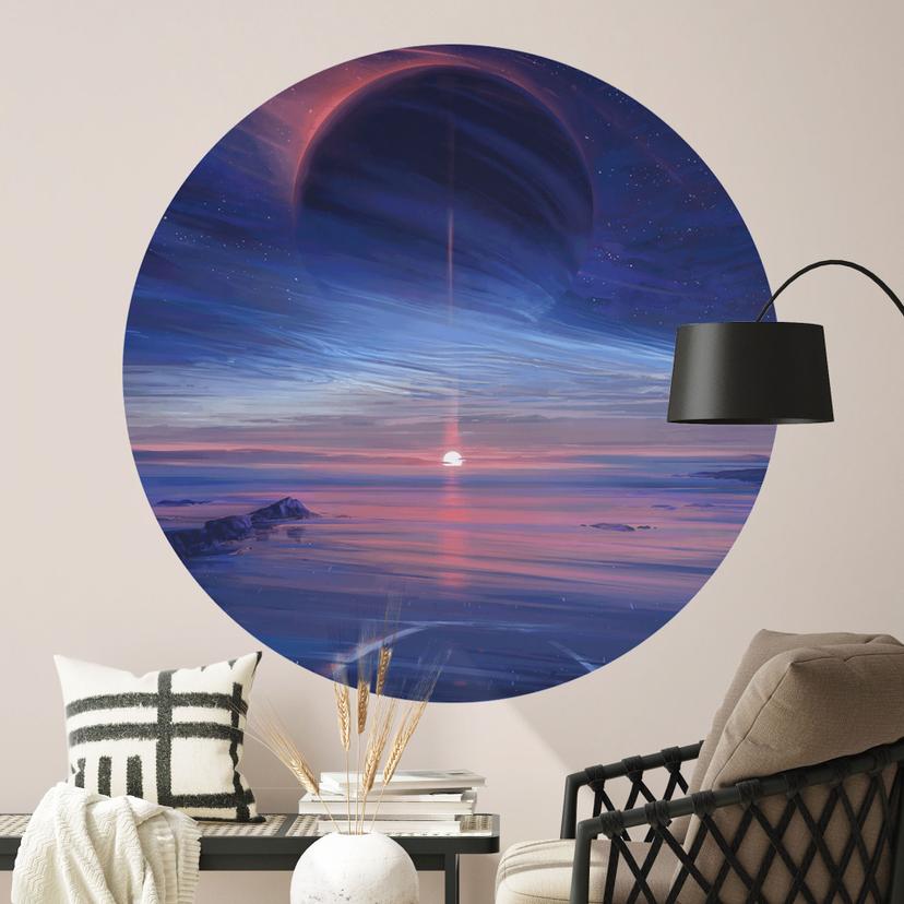 Vinilo decorativo paisaje con tierra y galaxia - Redondo - Aenami