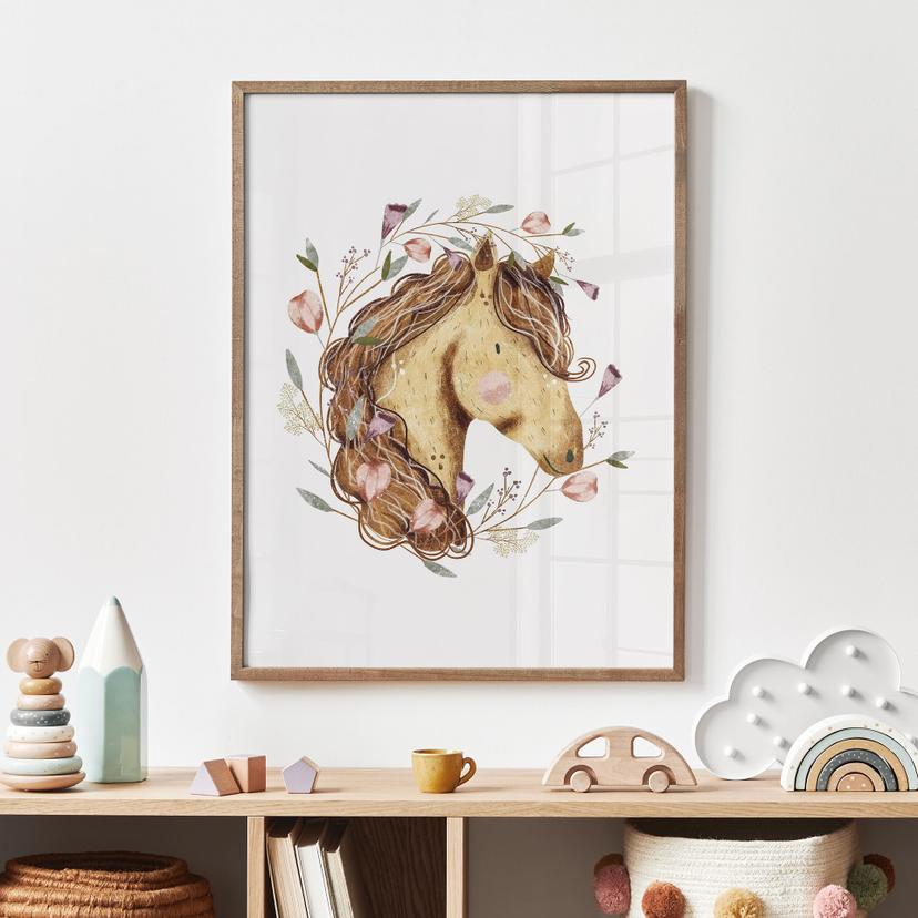 Poster con ritratto floreale di cavallo | Arte animale per gli amanti dei cavalli
