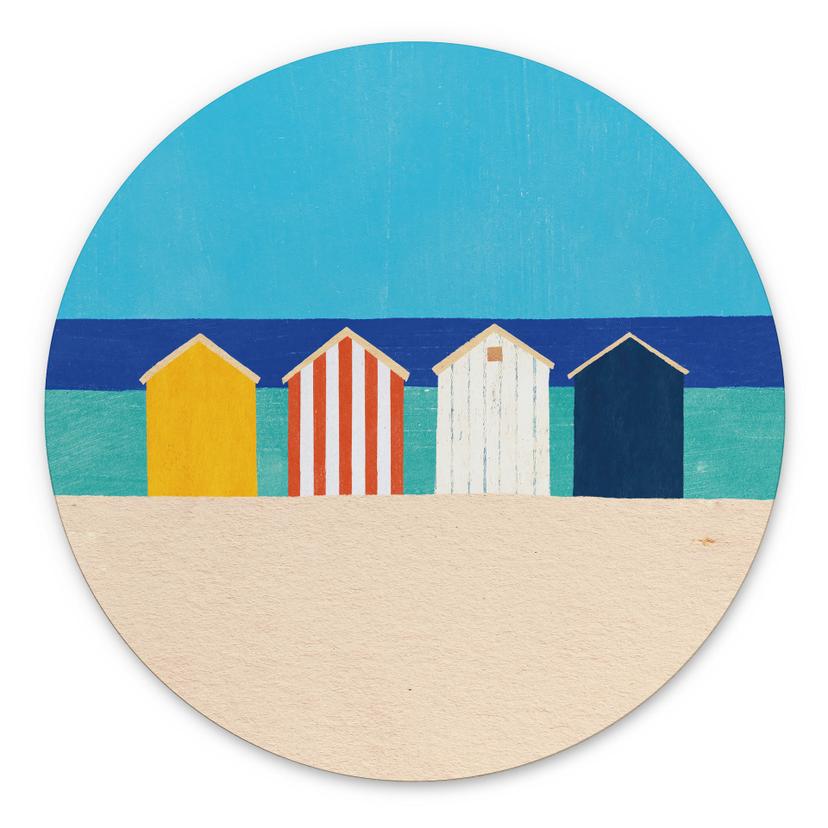 Tableau Cabanes de plage au bord de la mer - Rivers - Alu-Dibond Rond
