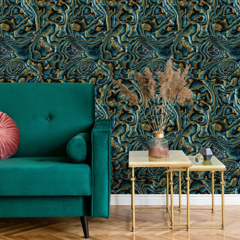 Ikke-vævet tapet i blå, grøn, brun marmorlook stengrafik moderne