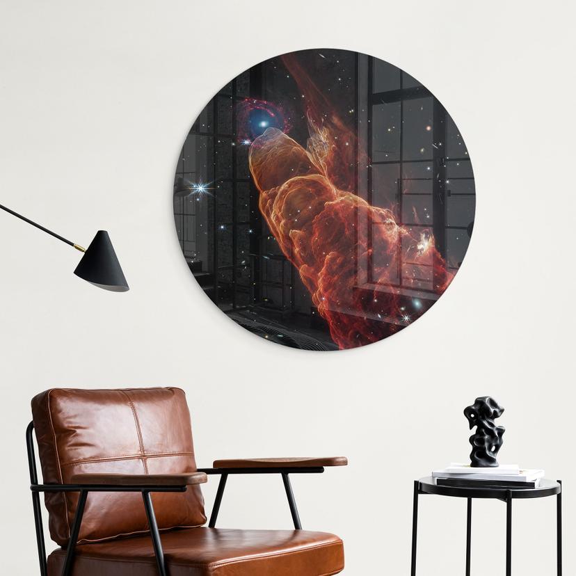 Stampa su vetro James Webb Telescope - Uragano cosmico Herbig Haro 49/50 - Rotondo