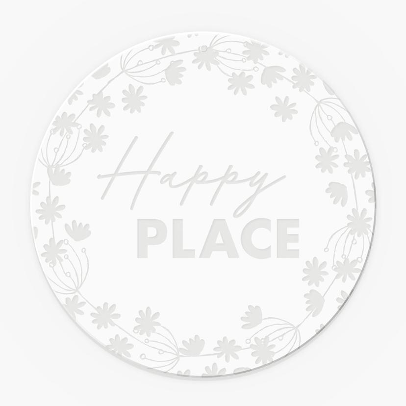 Quadro in vetro acrilico, immagine per finestra da appendere Happy Place - Rotondo