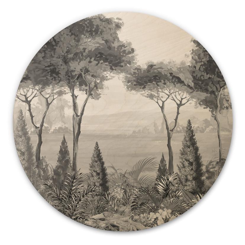 Houten Wanddecoratie Idyllisch plantenlandschap - Ms Tiff - Rond