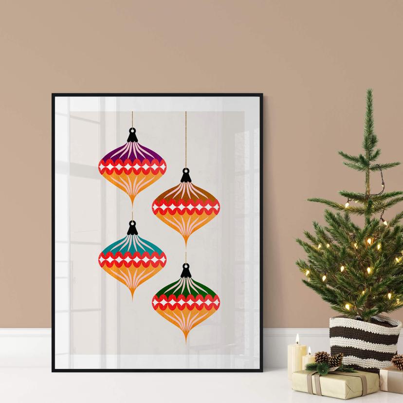 Poster Kubistika - Retro Kerstballen - Kerstposter