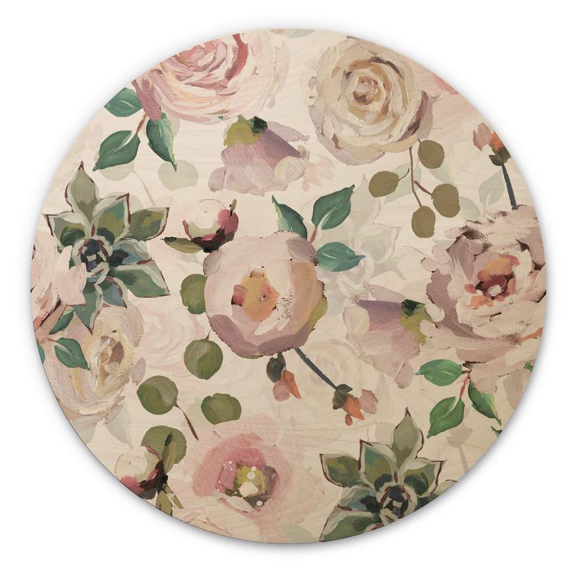 Træbillede UN Designs - Blomster i kunstnerisk stil - rund