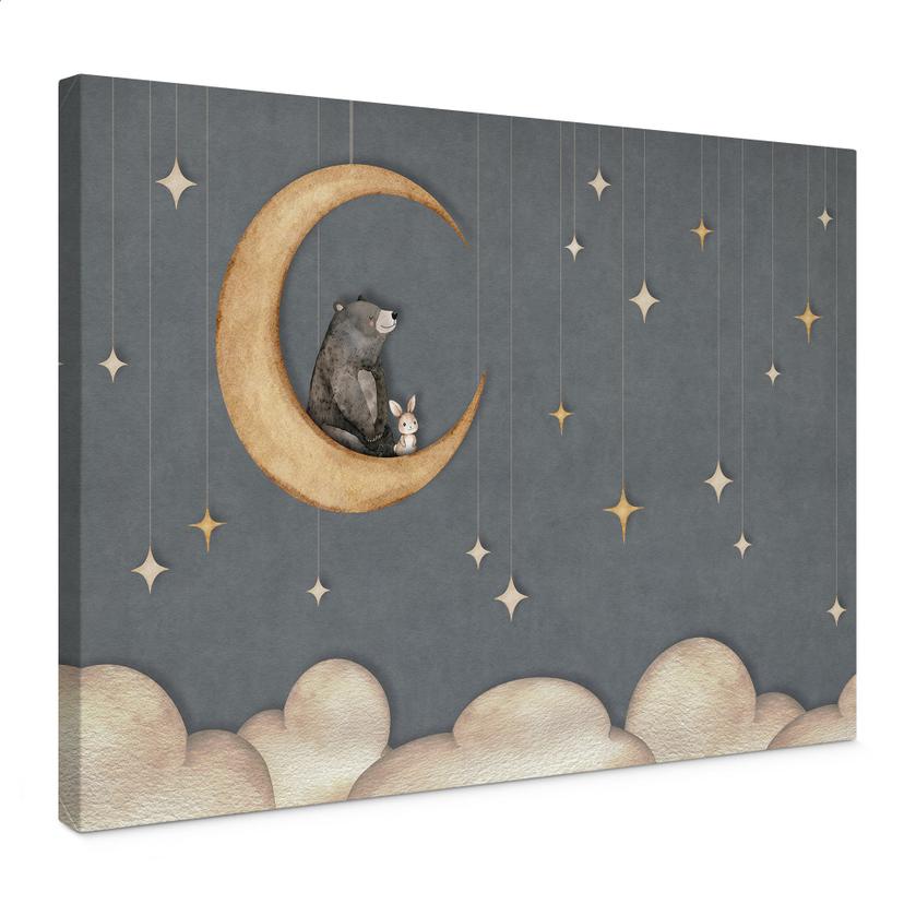 Stampa su tela Lepre e Orso sulla Luna - Oliver Robins