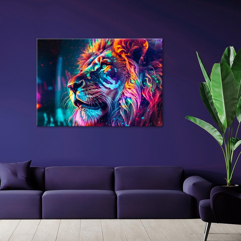 Quadro su tela Neon Animale Leone Ai