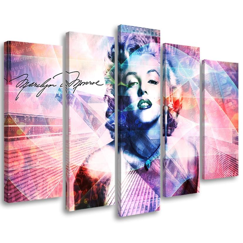 Lærredstryk 5 stykker, Marilyn Monroe farve