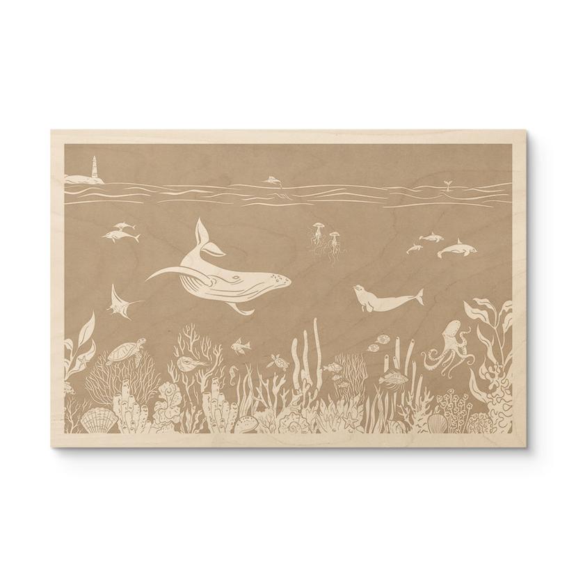 Cuadro de madera de animales marinos en el océano - Marrón - Kikki Belle