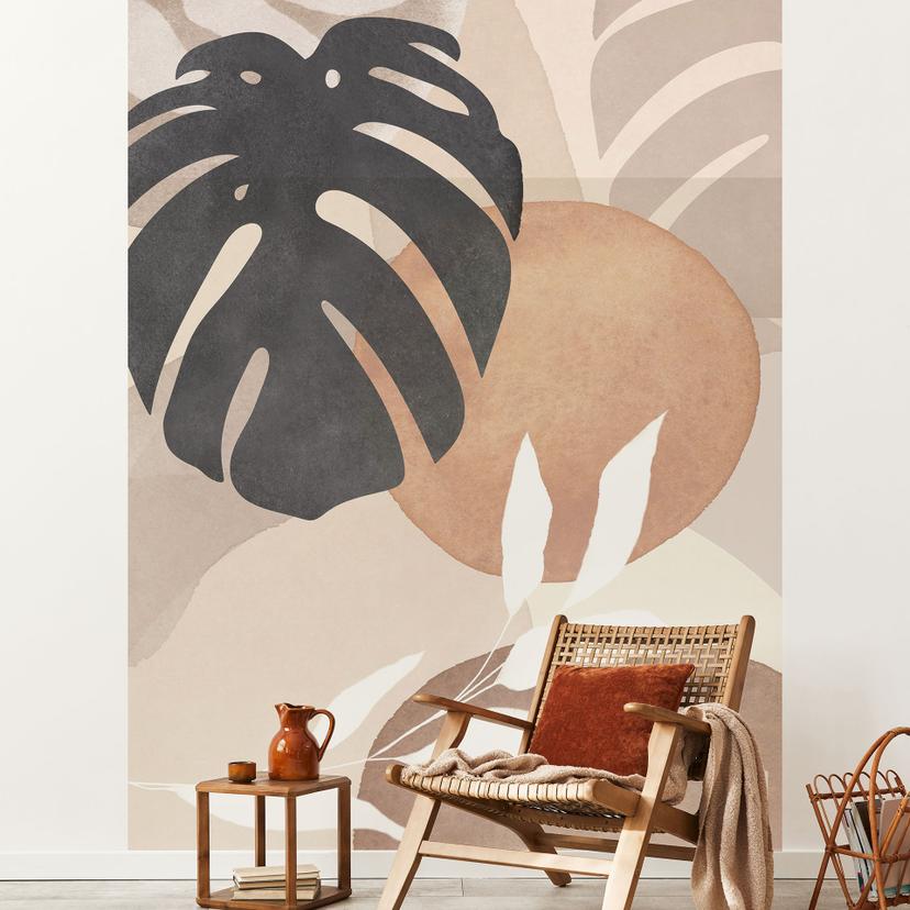 Boho Monstera Plant Fototapet i naturlige toner | Botanisk illustration - Melloi Art Prints