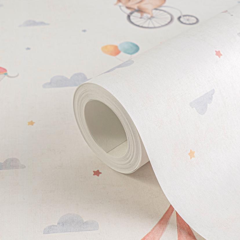 Papel pintado Circo beige claro colorido - papel pintado no tejido con animales de circo y arte para