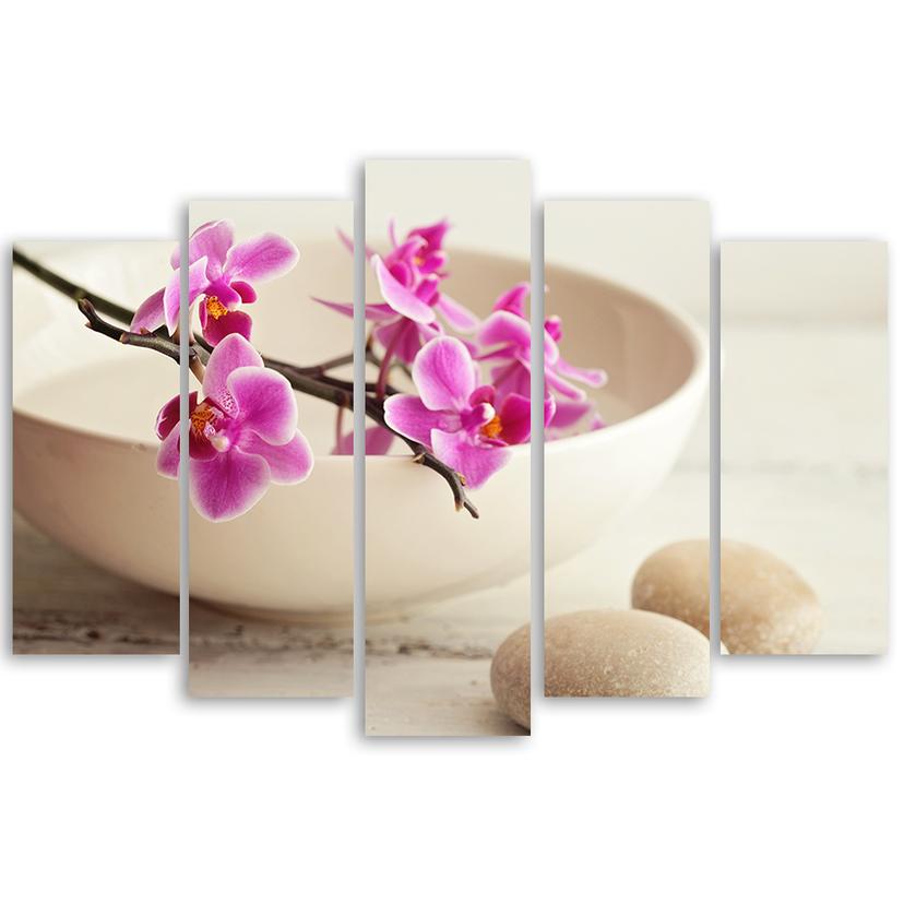 Stampa su tela 5 pezzi, fiori ciotola orchidea beige