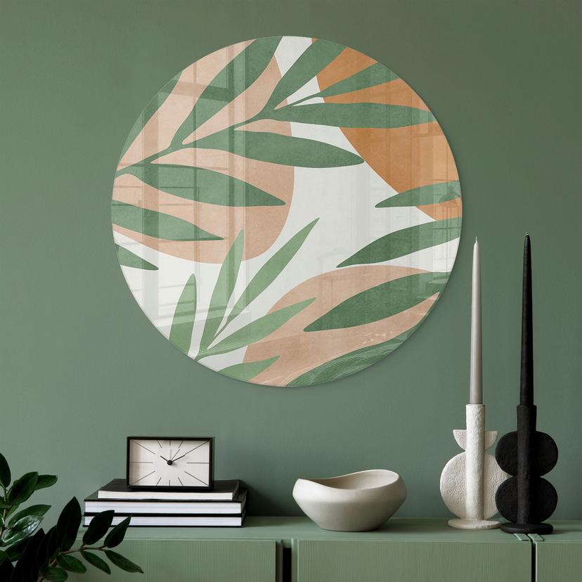 Glasschilderijen Abstracte takken in tropische look - Costa - Rond