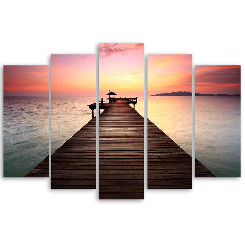 Stampa su tela 5 pezzi, Jetty Beach Sea Sunset