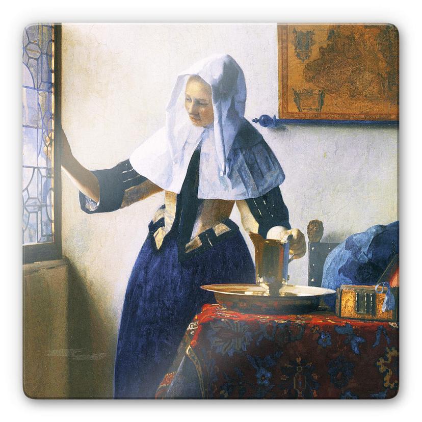 Glasschilderij Vermeer - Vrouw met Waterkan