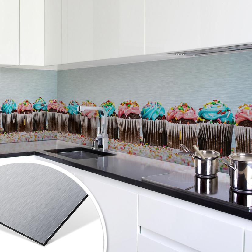 Rivestimento cucina - Alu-Dibond argentato - Party Cupcakes