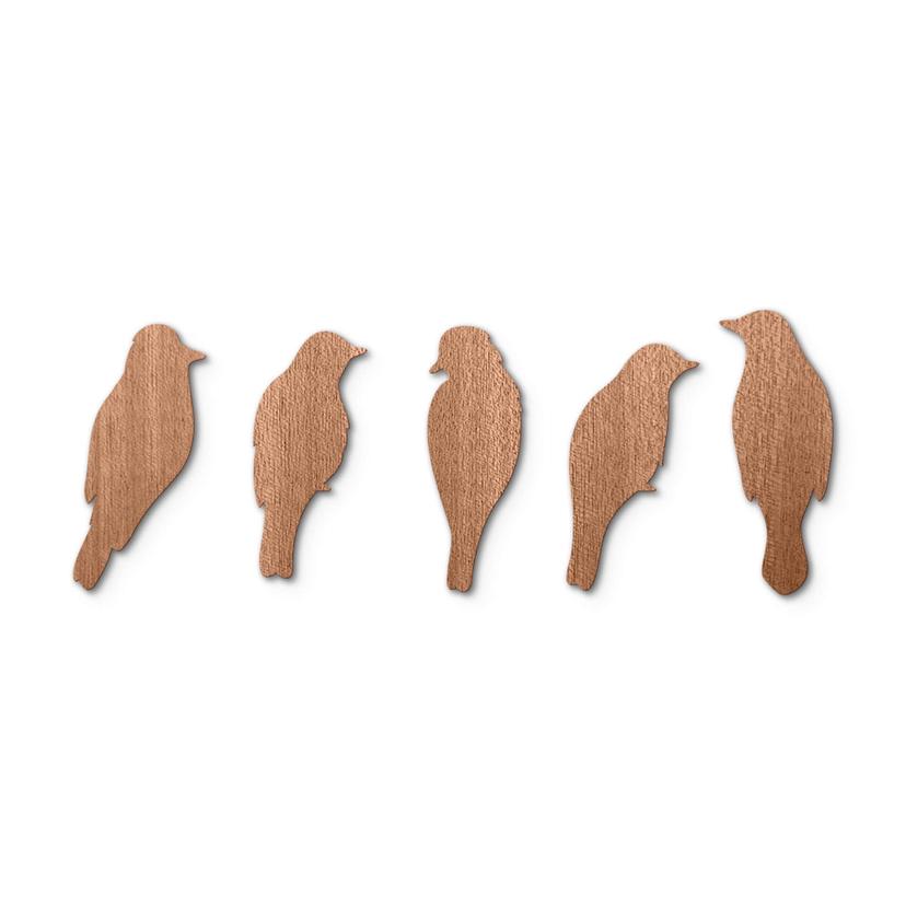 Décoration en bois placage bois acajou - Famille d'oiseaux (5 pièces)
