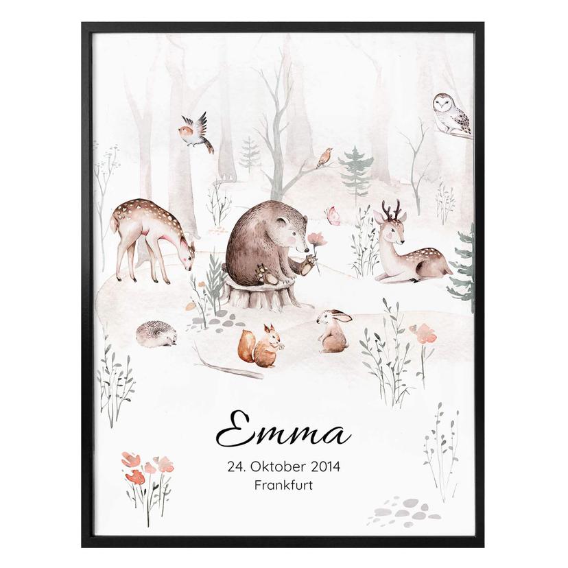 Gepersonaliseerde poster Kvilis - Dierenvrienden in het bos