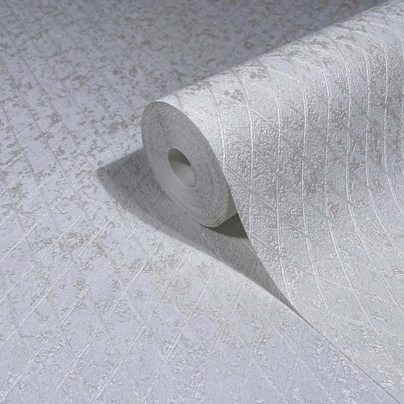 Non-woven tapet i vitt diamantmönster grafiskt geometriskt