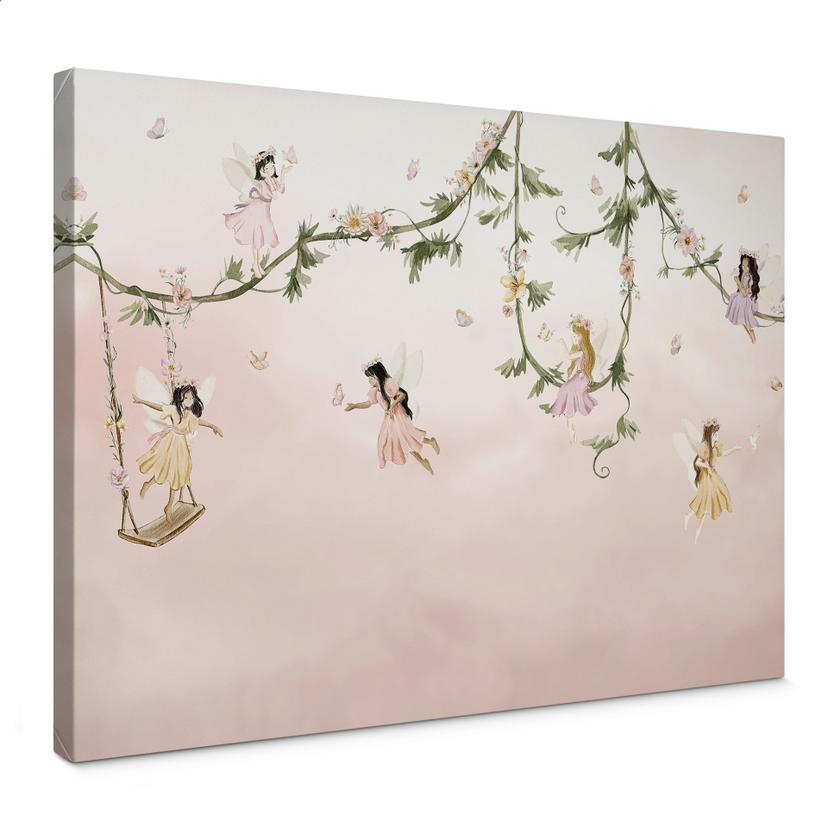 Canvas Små feer over lyserøde skyer - Oliver Robins