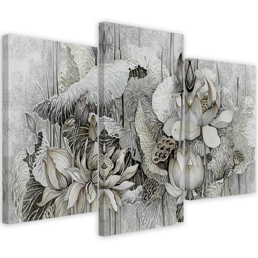 3 stykke lærredstryk, Saint Lotus-blomster