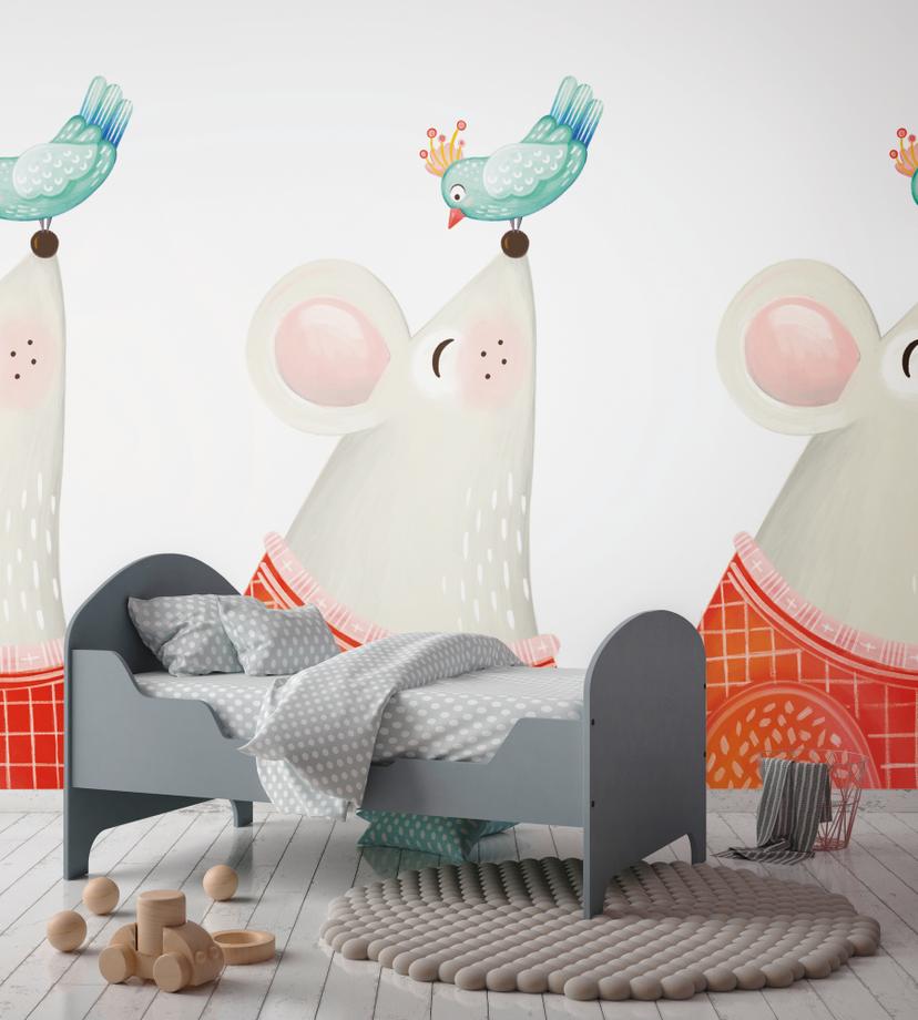Børnehavetapet farverig hvid - non-woven tapetkunst til børn Livingwalls - mat og glat