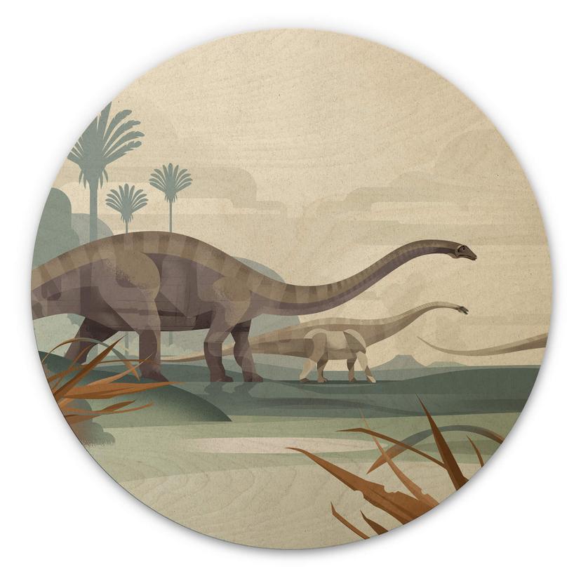 Cuadro de madera marrón - Diplodocus - Redondo